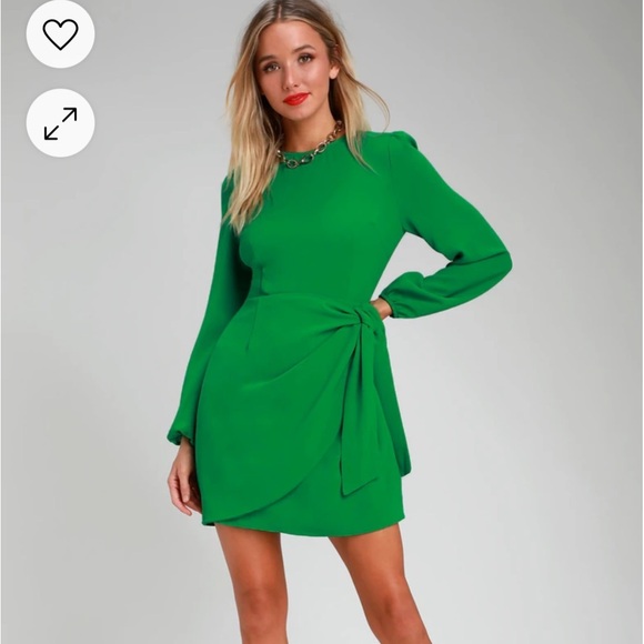 NWT Lulus Believe It or Knot Long Sleeve Tie-Front Skater Dress - Picture 3 of 4